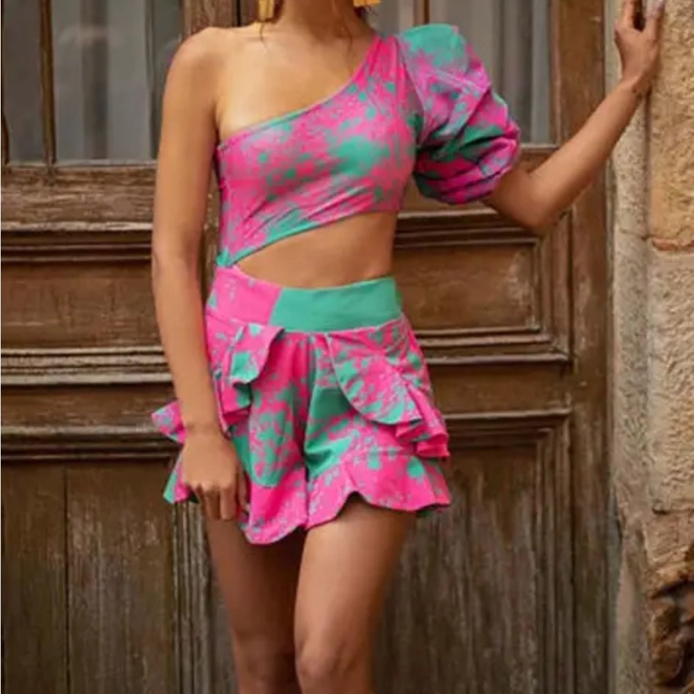 Pink and green Mar de Mar full bathing suit and shorts